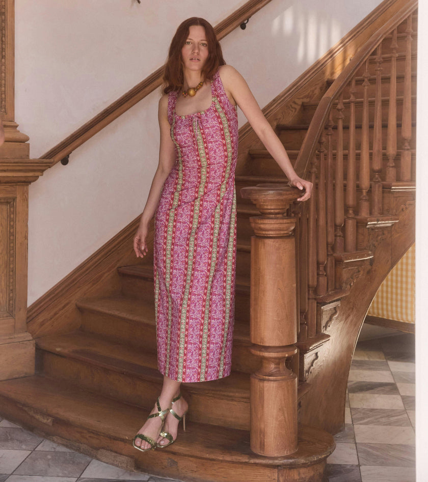 The Coraline Dress - Sunset Etched Floral Stripe