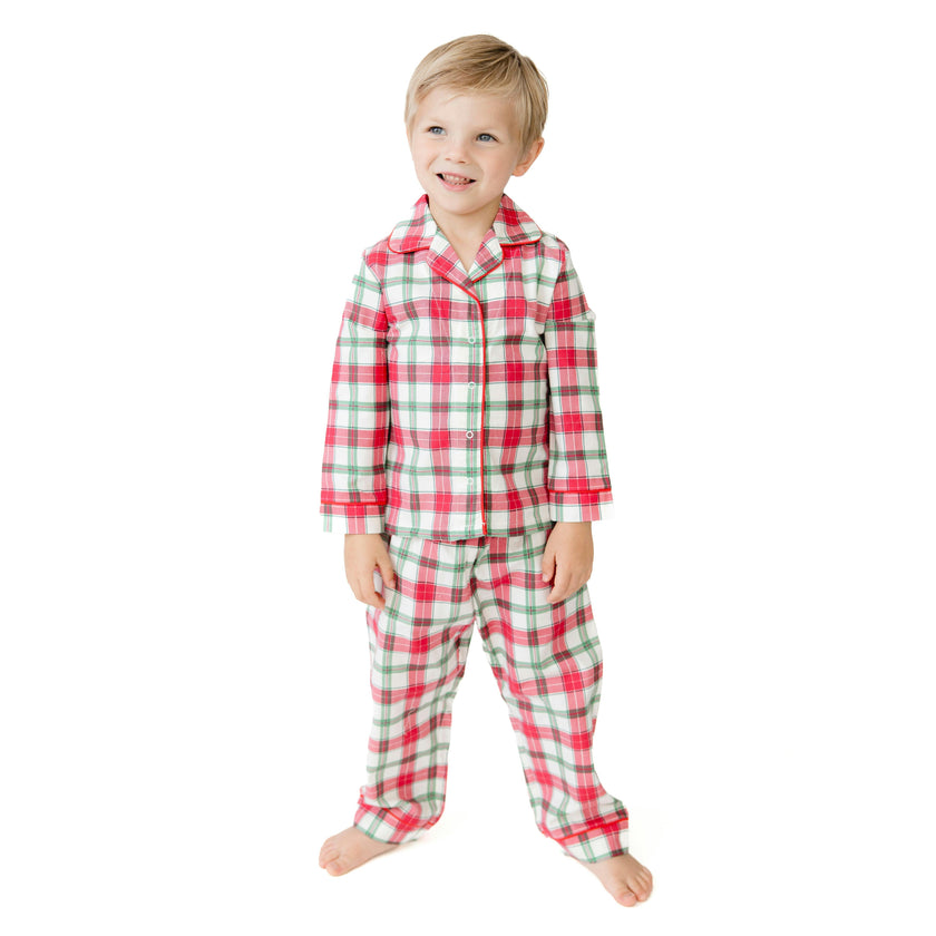 Holiday Plaid - Kids Long Sleeve Coat Style with Pant