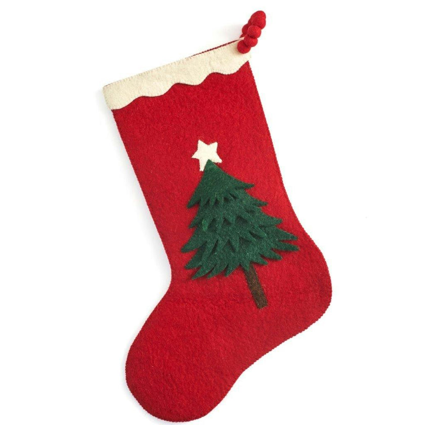 Hand Felted Wool Christmas Stocking - Tree Red