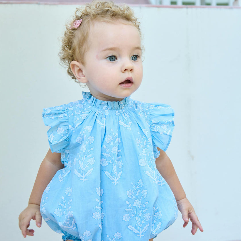 Baby Girls Harper Bubble - Blue Dewdrop Block Print