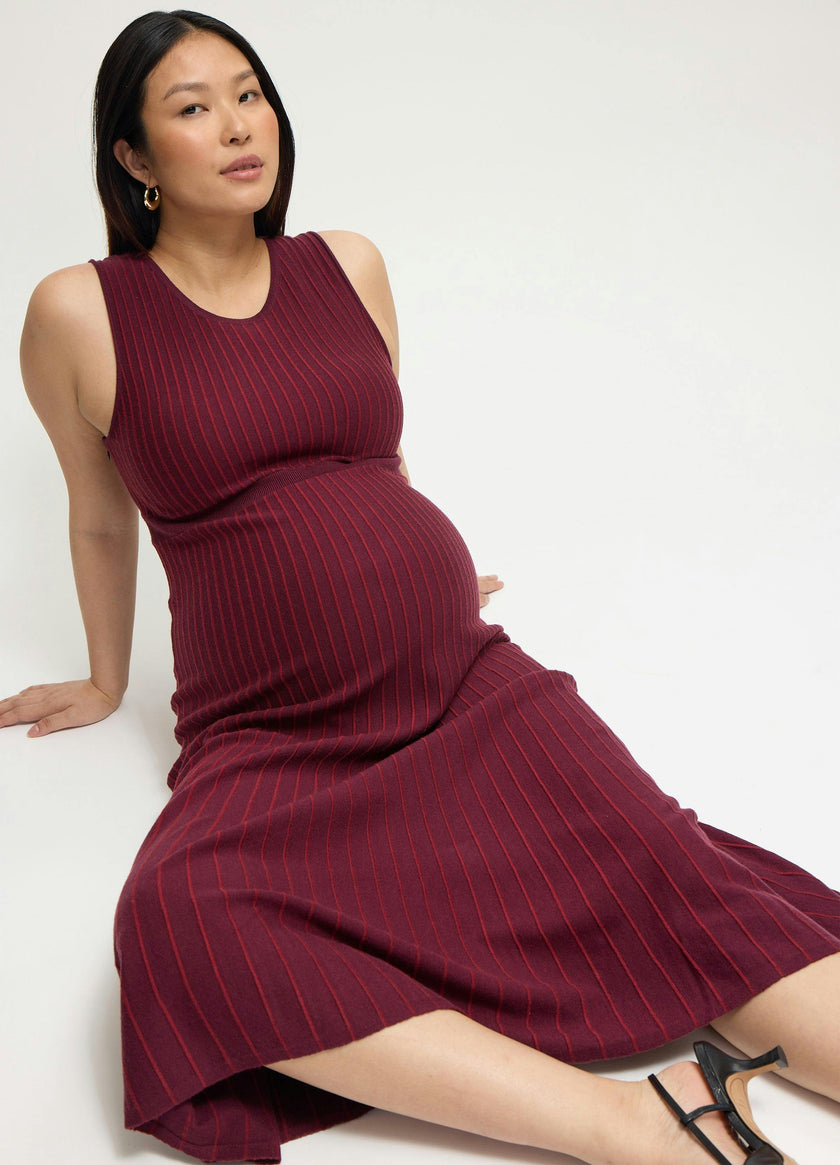 Striped Sleeveless Sweater Maternity and Nursing Midi Dress
