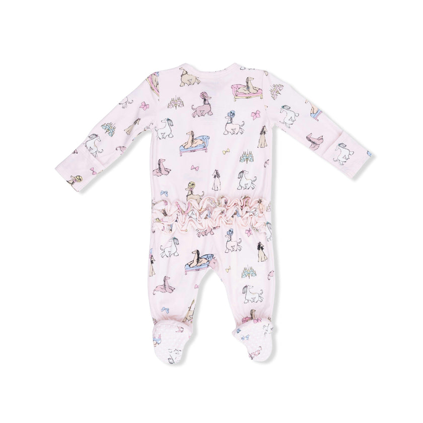 Fancy Hounds with Bows - 2 Way Ruffle Back Zipper Footie