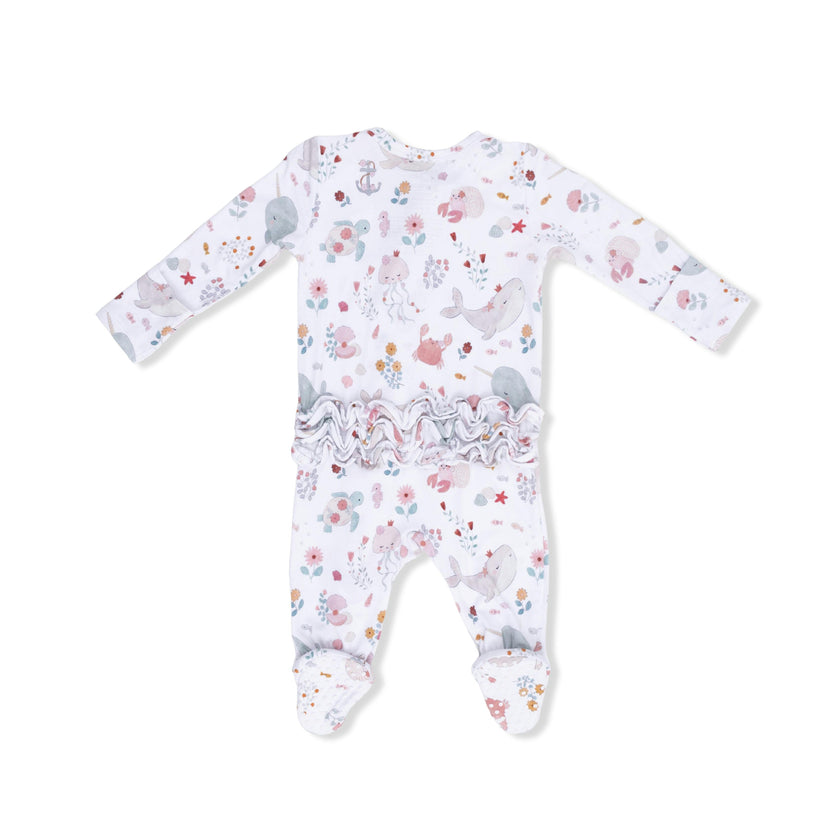 Garden Sea Creatures - 2 Way Ruffle Back Zipper Footie