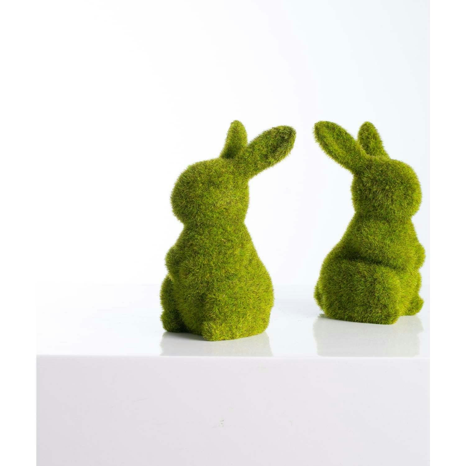 Moss Covered Standing Bunny Rabbits Easter Tabletop Decor - Set of 2