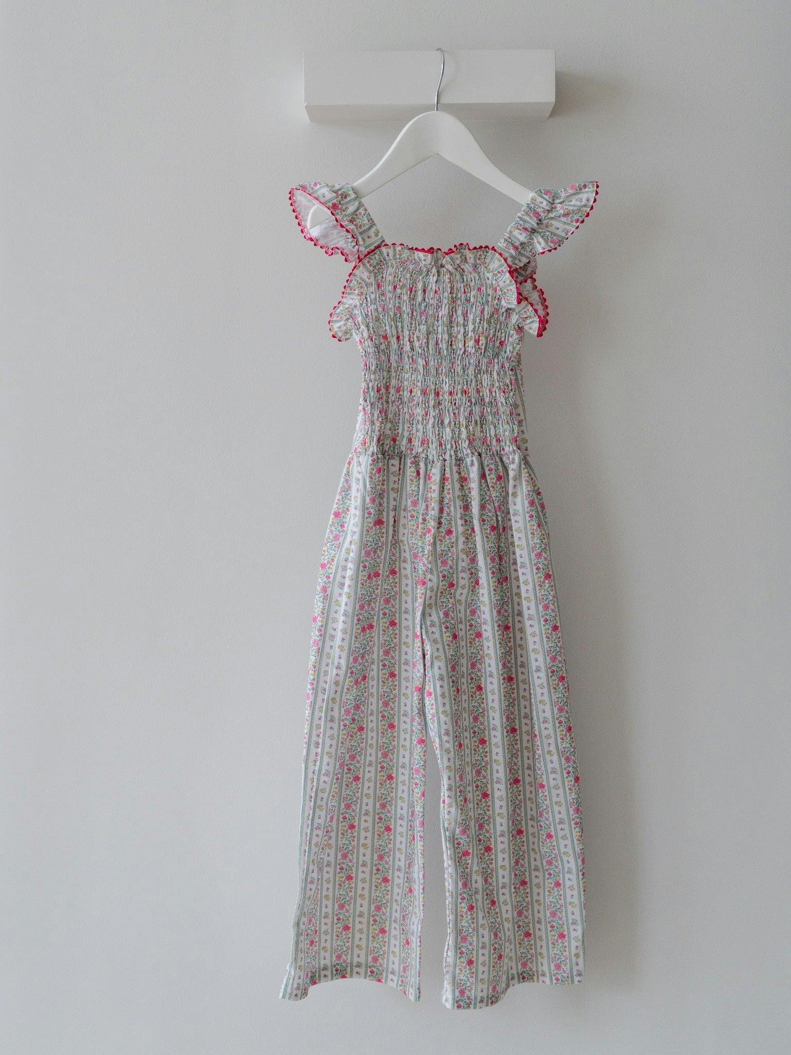 Fuchsia Pink Floral Stripe Maeve Girl Jumpsuit