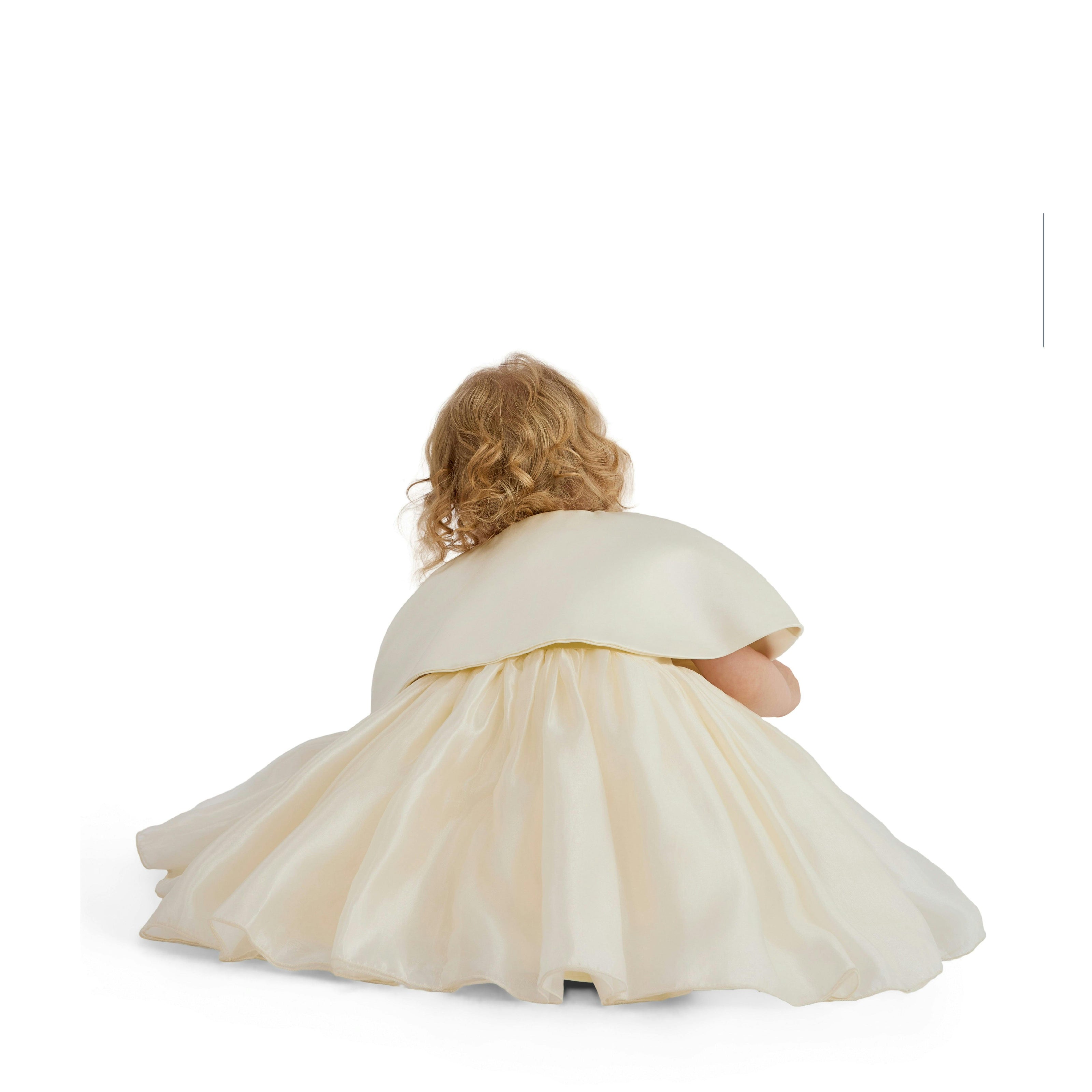 Beige Dovera Timeless Cape-Overlay Gown