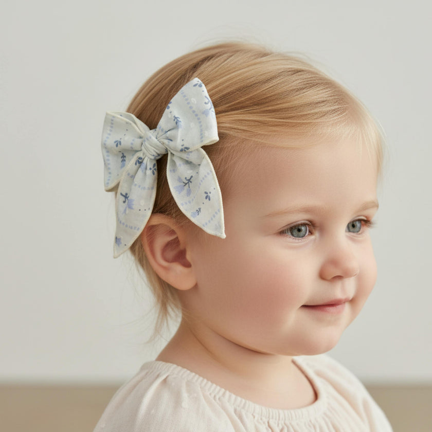 Organic Hair Bow Clip - Blue Vines