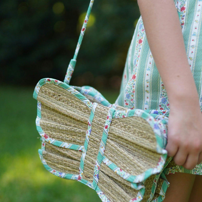 Lorna Murray x La Coqueta Sage Floral Stripe Flutterby Grass Bag