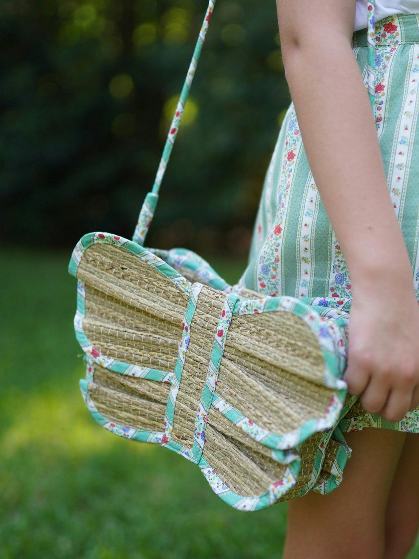 Lorna Murray x La Coqueta Sage Floral Stripe Flutterby Grass Bag