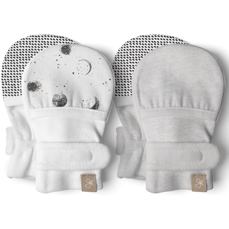 STAY ON 2-PACK MITTS | MANY MOONS + PEBBLE — Bamboo Organic Cotton Blend, 0–6M