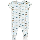 Short Sleeve Henley Romper Bugs in Toffee