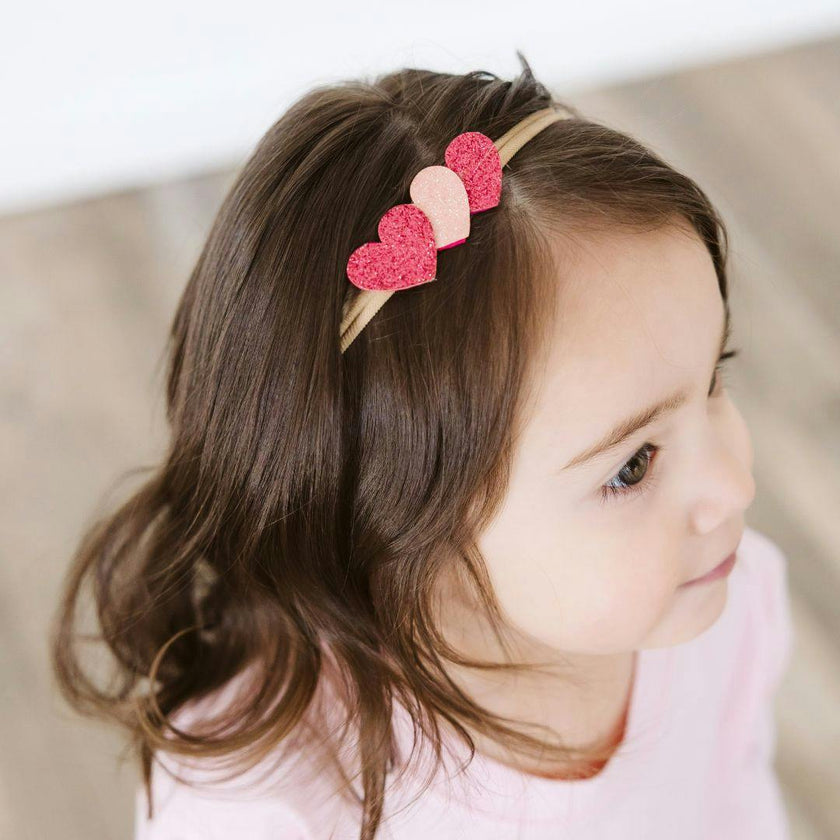 Pink Sparkle Hearts Baby Headband