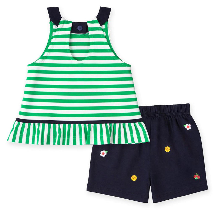 Knit Short Set With Softballs, Flowers, Ladybug