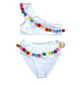Rainbow Pompom One Shoulder Sleeveless Bikini