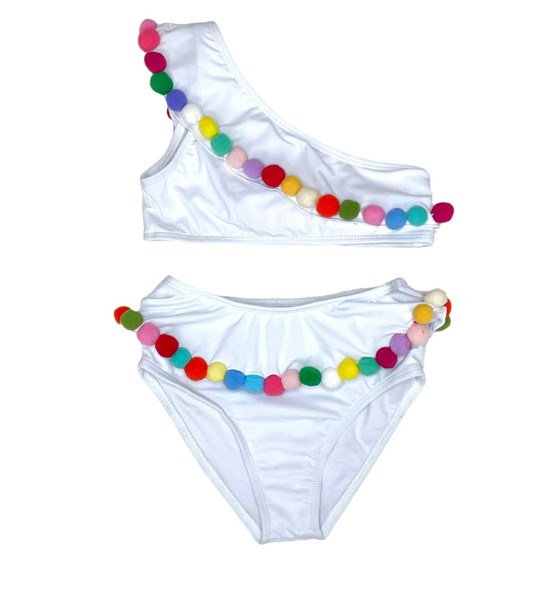 Rainbow Pompom One Shoulder Sleeveless Bikini