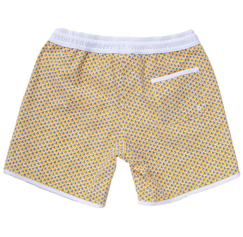 Swimshort Tommaso - Scales print mango yellow and pebble