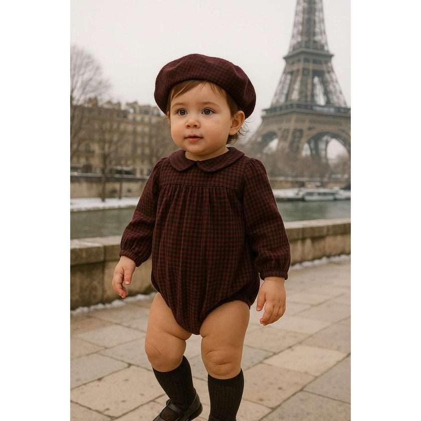 Plaid Collar Girls Romper