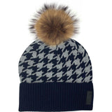 Houndstooth Knit Beanie With A Genuine Fur Pom (TikTok)