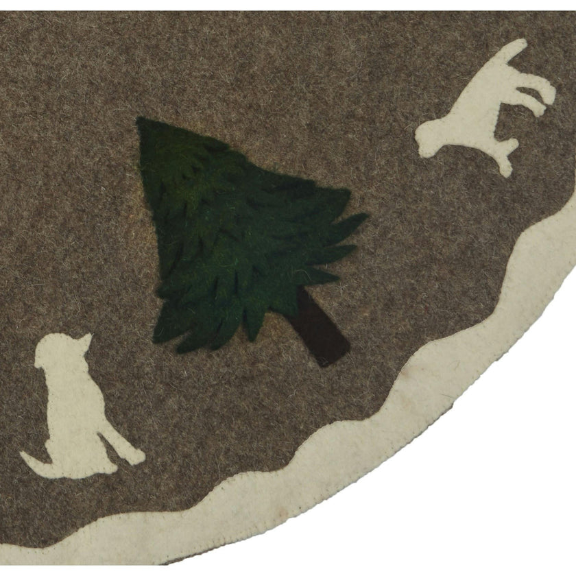 Hand Felted Wool Dogs and Trees Gray XL Christmas Tree Skirt 72"