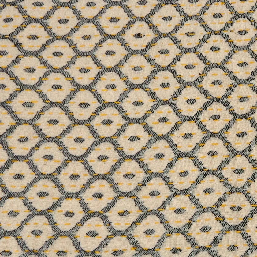 Artisan Hand Loomed Cotton Table Runner - Gray Yellow Stitching - 18"x96" Arcadia Home