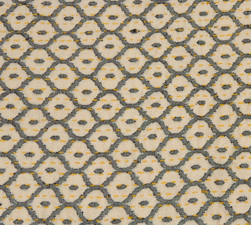 Artisan Hand Loomed Cotton Table Runner - Gray Yellow Stitching - 18"x96"