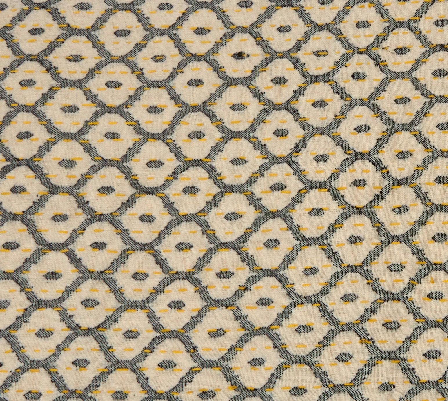 Artisan Hand Loomed Cotton Table Runner - Gray Yellow Stitching - 18