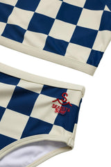Nautical Checks Two Piece Rashguard Swimsuit / Navy