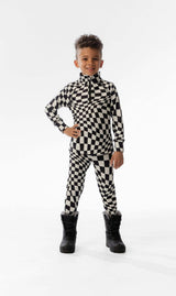 Two Piece Thermal Underwear White Checkered Print