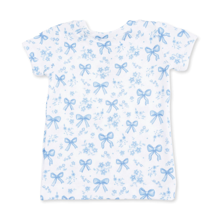 Blue Bows and Flowers - Short Sleeve Loungewear Set
