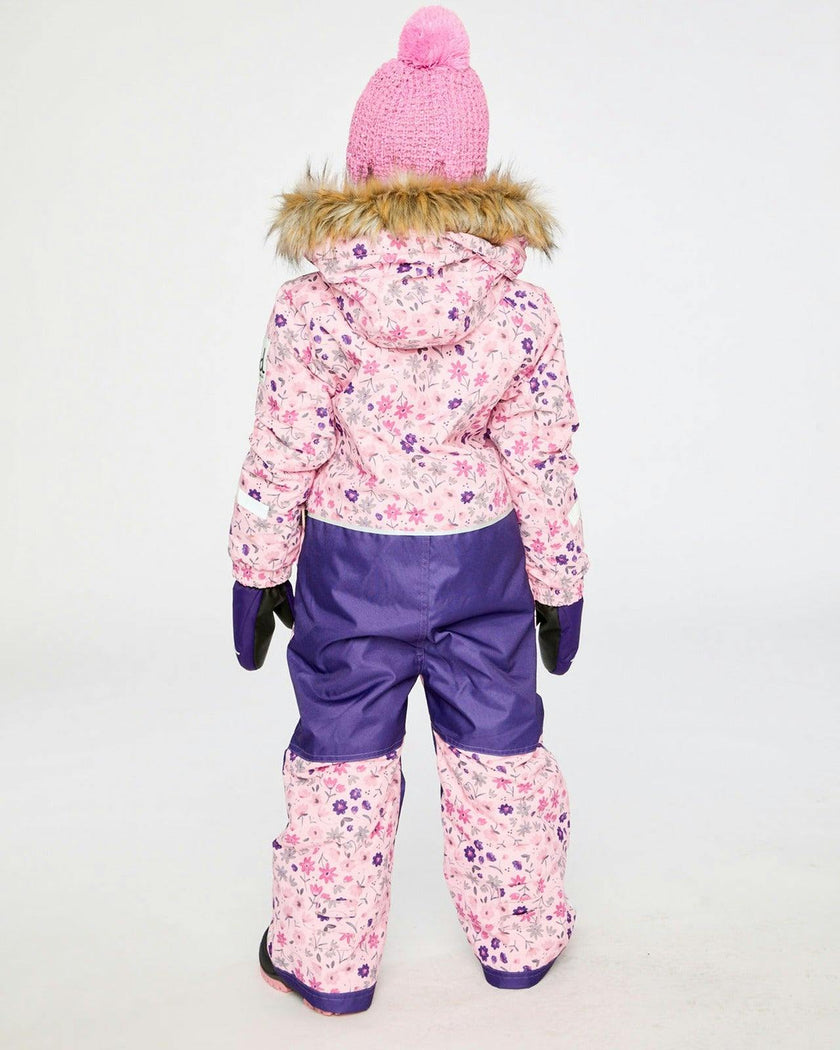 Kids One Piece Play Snowsuit Pink Mini Flower Print