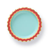 Packed Party Rainbow Ric Rac 10ct Paper Dessert Plates | Gold Foil Scalloped 5-Color Mix Party Plates | 8 Inch Birthday Plates