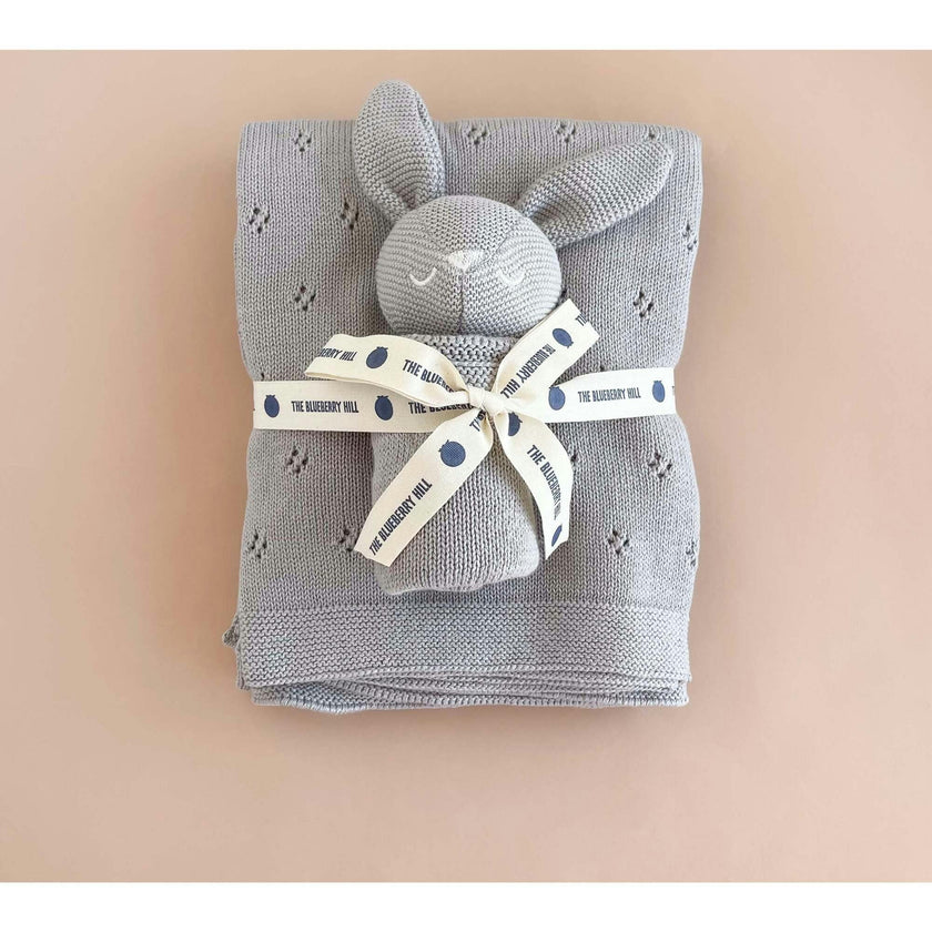 Pique Blanket and Bunny Lovey Gift Set - Light Grey