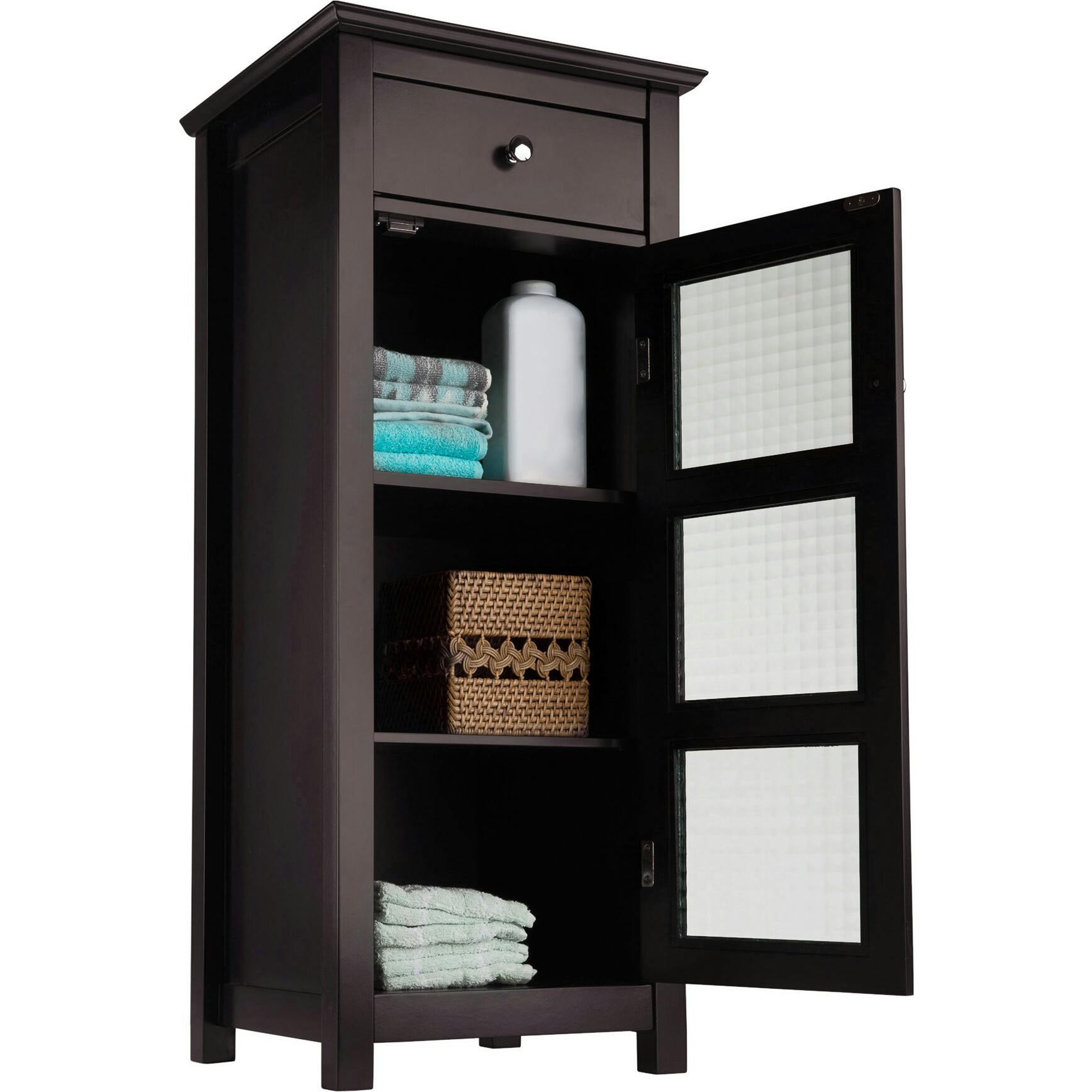 Chesterfield Wooden Floor Cabinet with Waffle Glass Door and Drawer