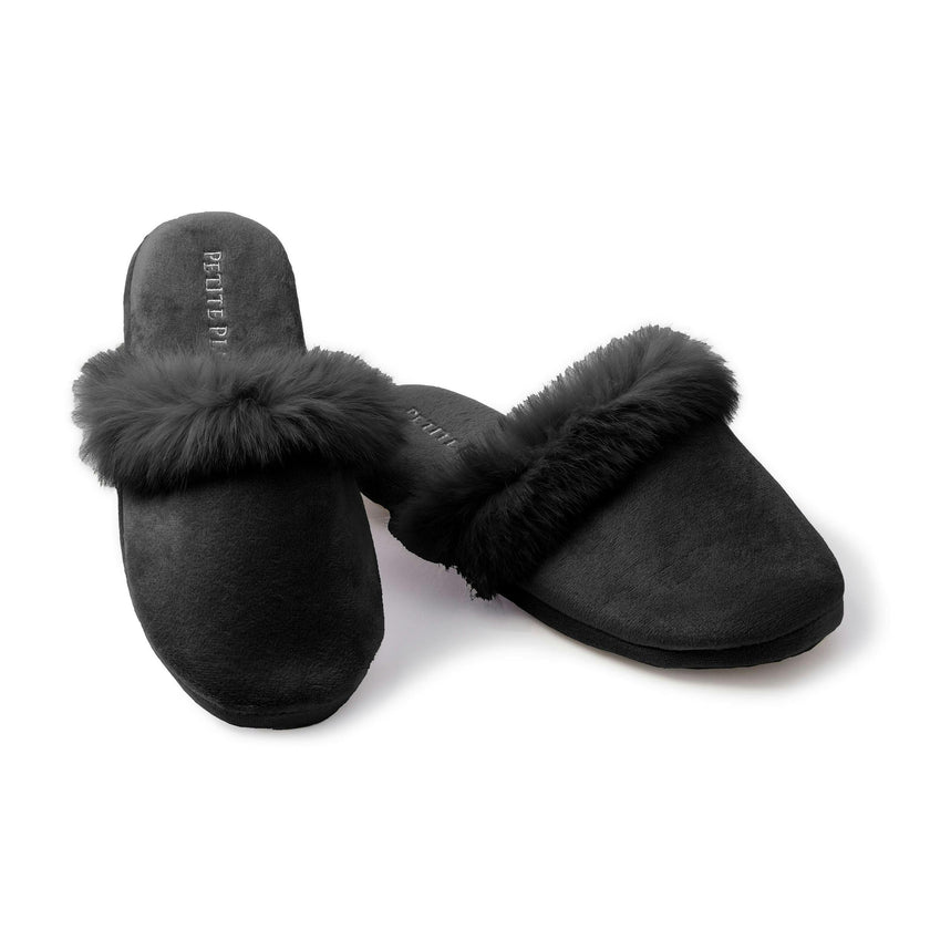 Women's Faux Fur Trim Slipper in Black