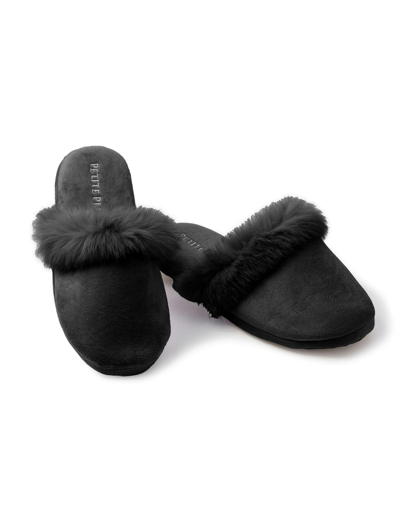 Women's Faux Fur Trim Slipper in Black