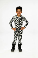 One Piece Thermal Underwear White Checkered Print
