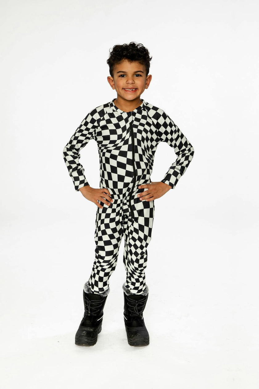 One Piece Thermal Underwear White Checkered Print