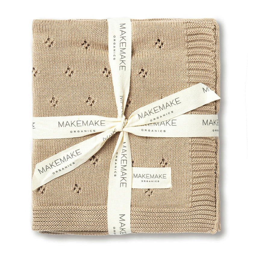Organic Cotton Pointelle Baby Knit Blanket - Sand