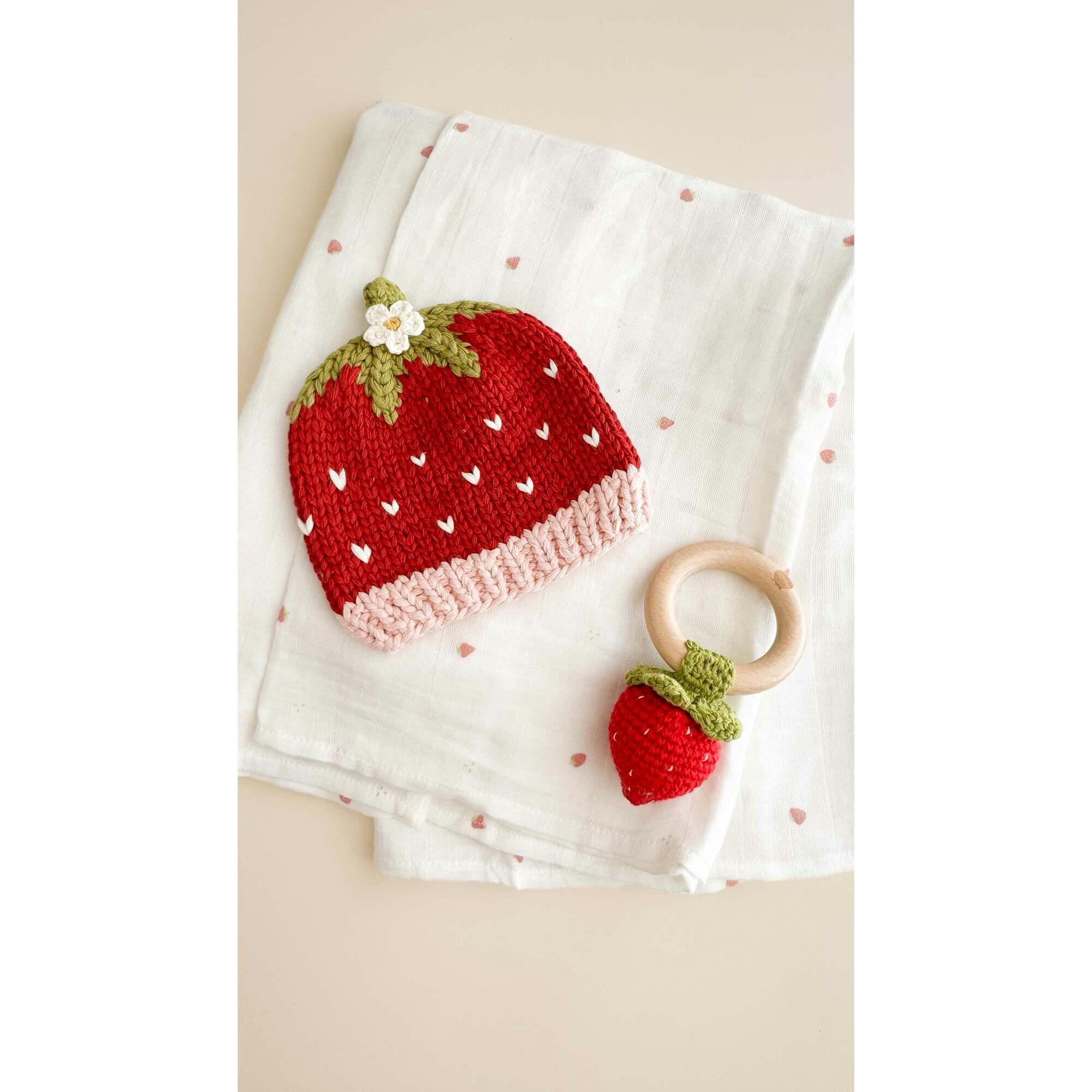 Swaddle Onesie and Teether Set - Strawberry