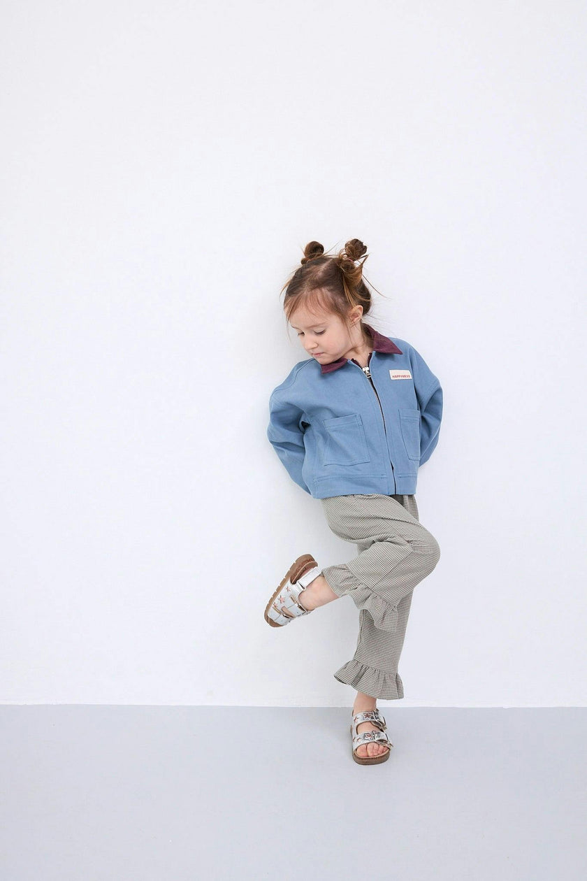 children's vichy frilled trousers - foggy brown