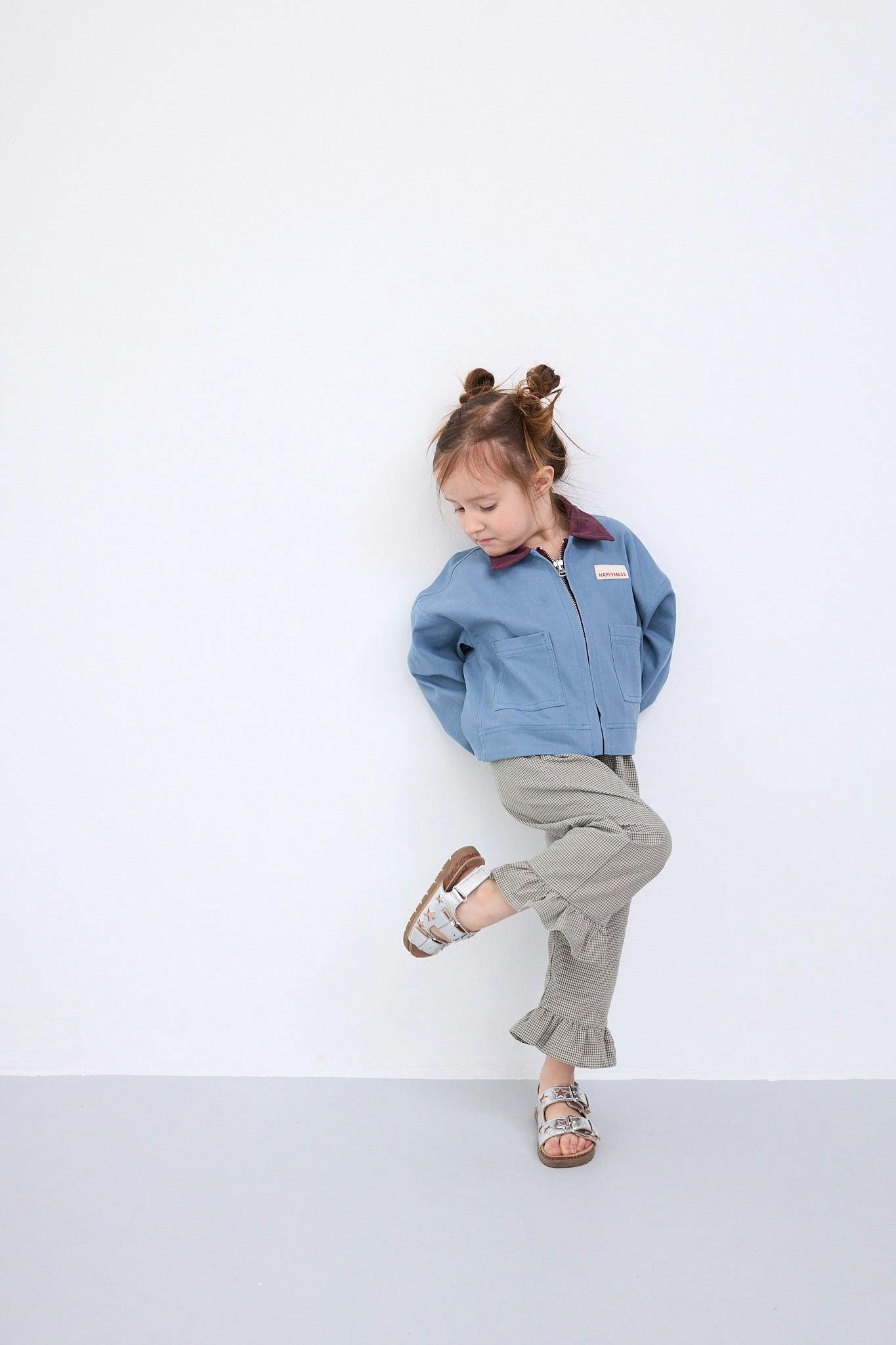 children's vichy frilled trousers - foggy brown