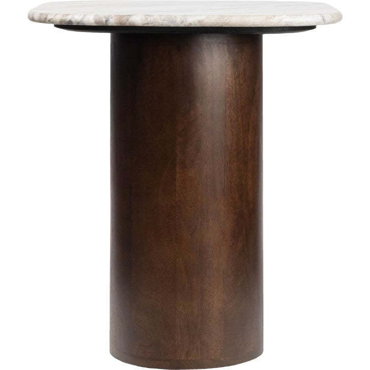 Milos 18" Rustic Minimalist Square Marble/Wood Accent Table