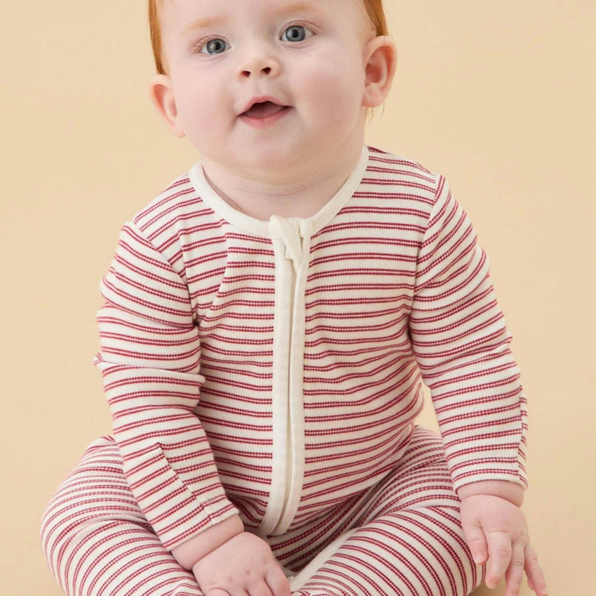Red Stripe Clever Zip Romper