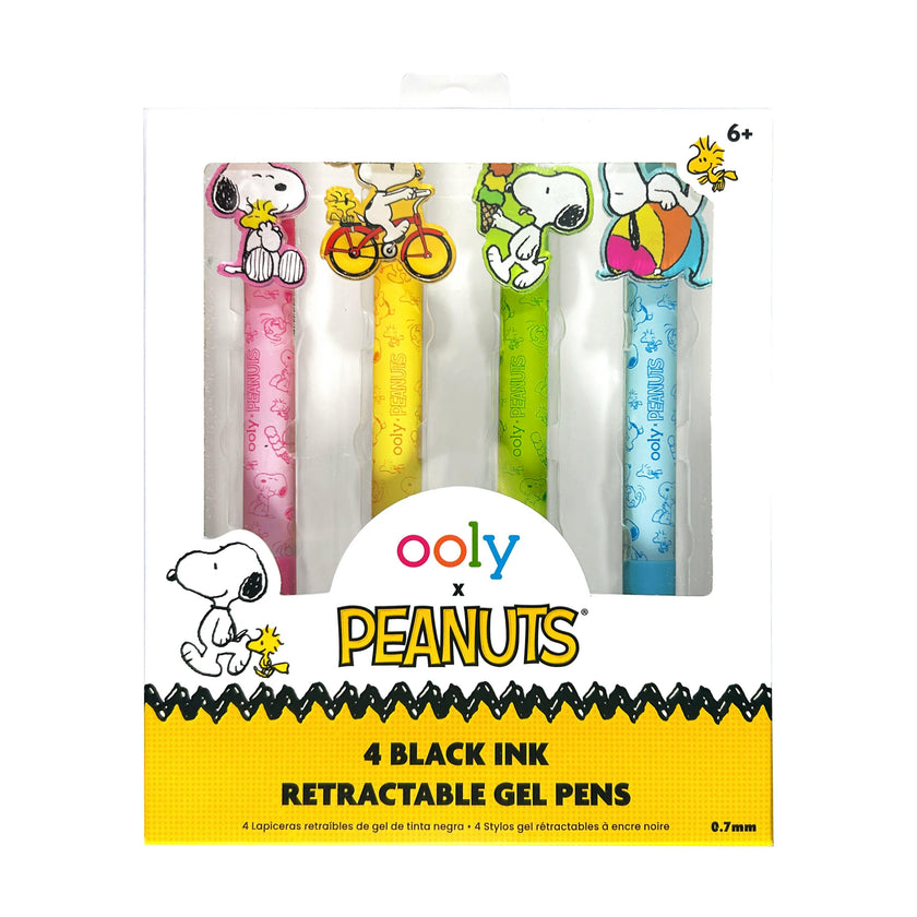 OOLY x Peanuts Black Ink Retractable Gel Pens - Snoopy & Woodstock - Set of 4
