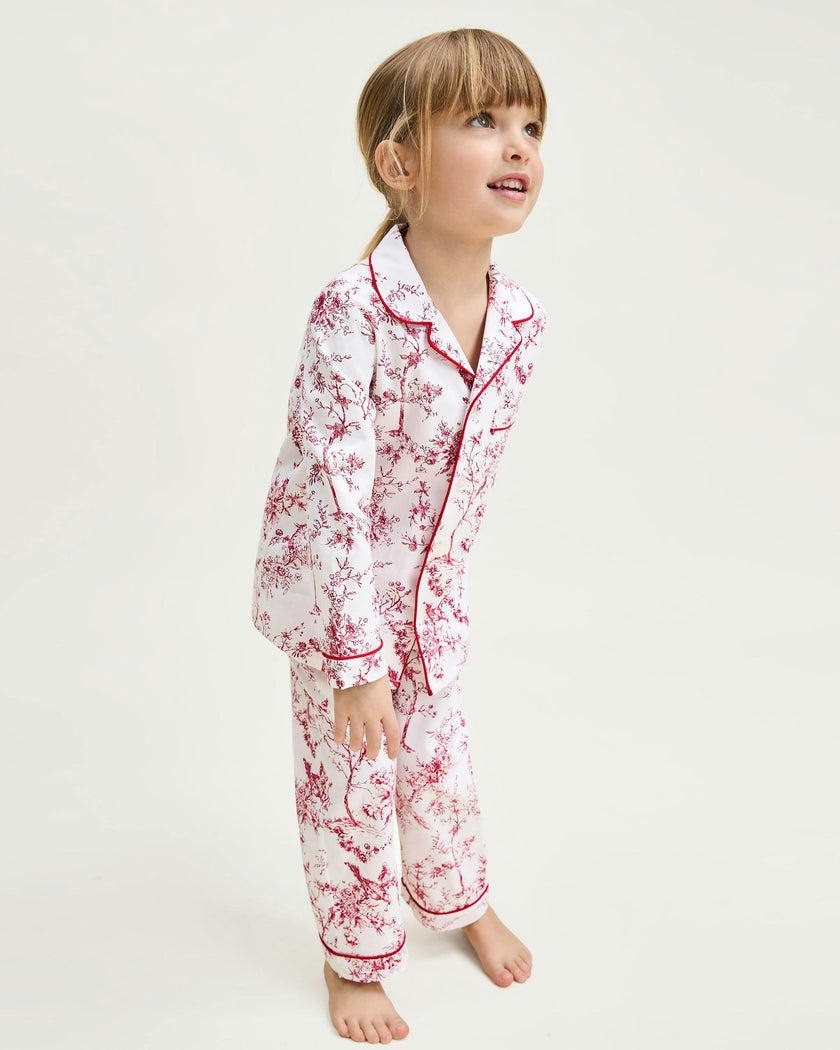 Kid's Twill Pajama Set in Red Timeless Toile