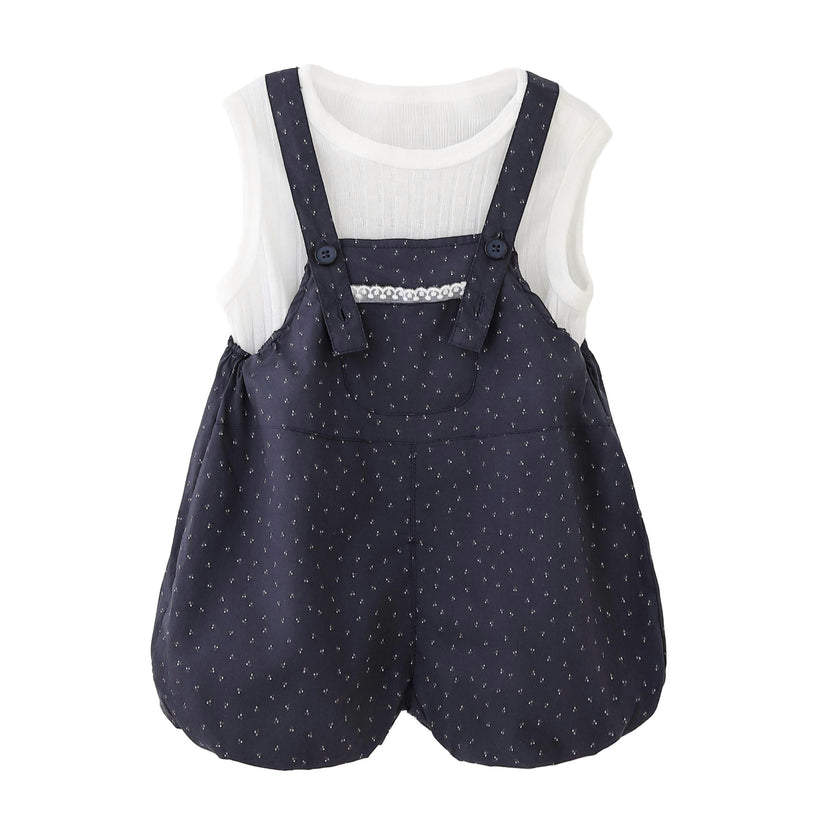 Navy Dotted Overall Set
