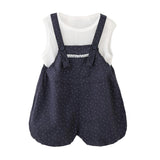 Navy Dotted Overall Set