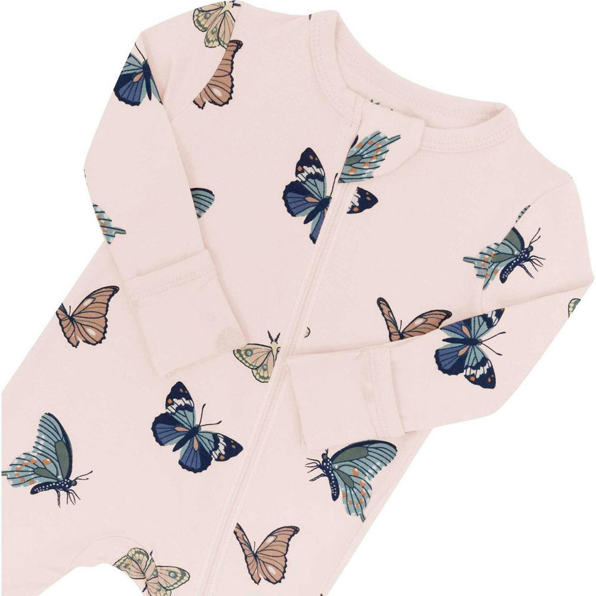 Zippered Romper, Blush Butterfly