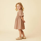 Organic Eyelet Bubble Sleeve Dress - Clay Eyelet