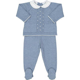 Pique Collar Dot Knit Set Blue